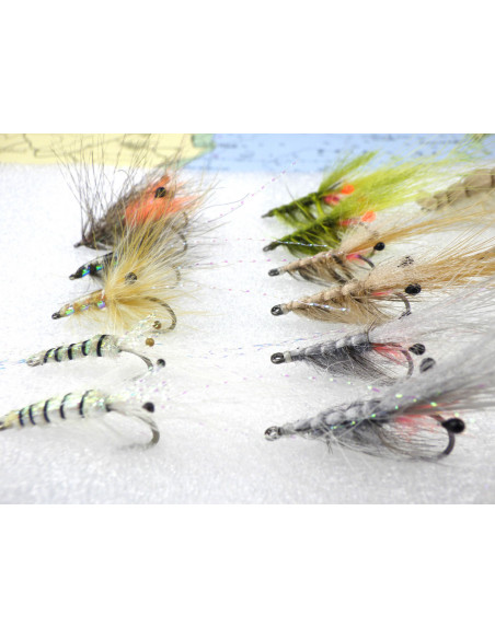 Best 16 European seabass shrimp flies kit made by Brittany Fly Fishing™